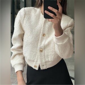 NWT ZARA TEXTURED BOMBER Jacket with Gold Buttons XS